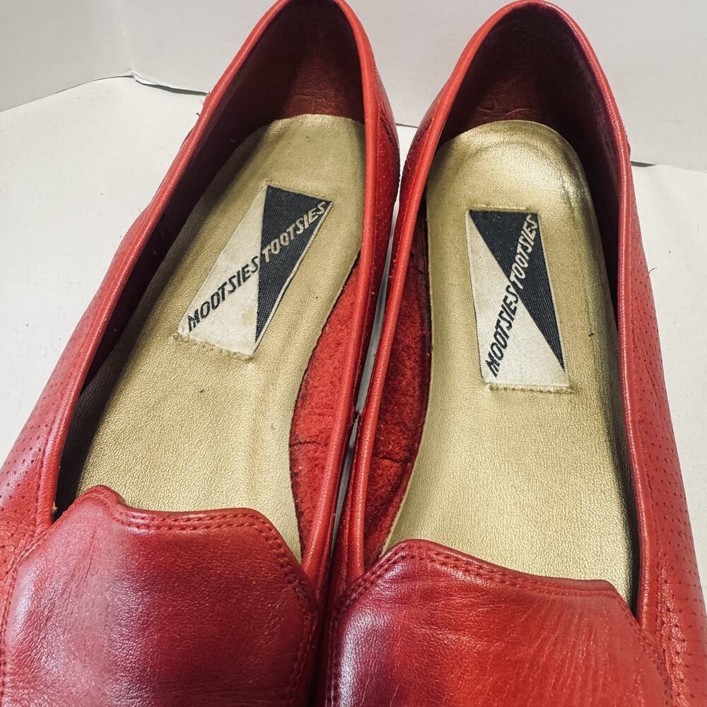 Mootsies Tootsies Leather Loafers Womens 9M Red Flats casual Slip On - Picture 3 of 6